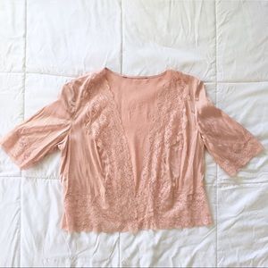 Pink Silk Lace Open Front Cover Blouse